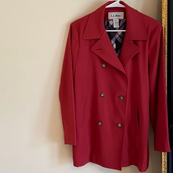 Vintage LL bean red plaid lined trench coat fall Autumn womens size large like n - Picture 1 of 4